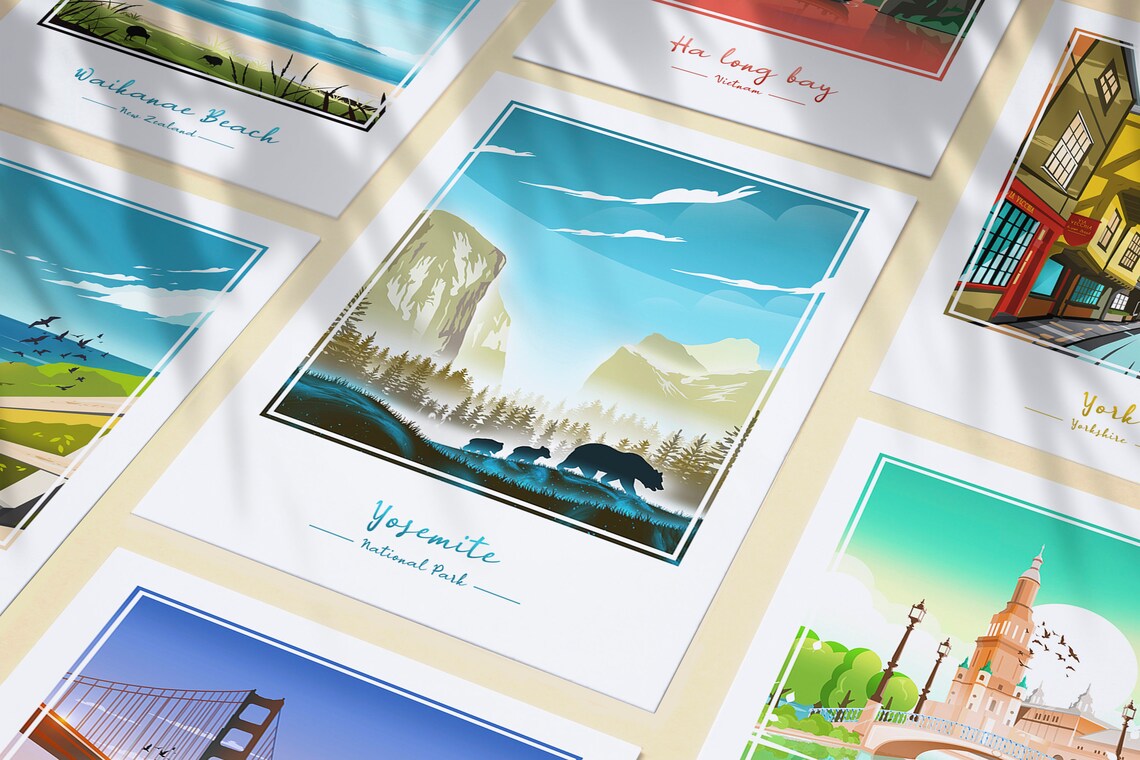 Yosemite National Park Granite Cliffs Bears Minimalist Valley Travel Poster - Image 3