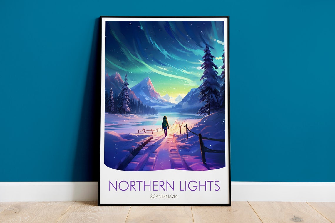 Northern Lights Scandinavia Aurora Borealis Snowy Night Poster
