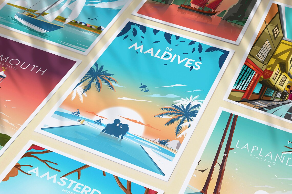 The Maldives Beach Art Print, Coastal Travel Poster - Image 3