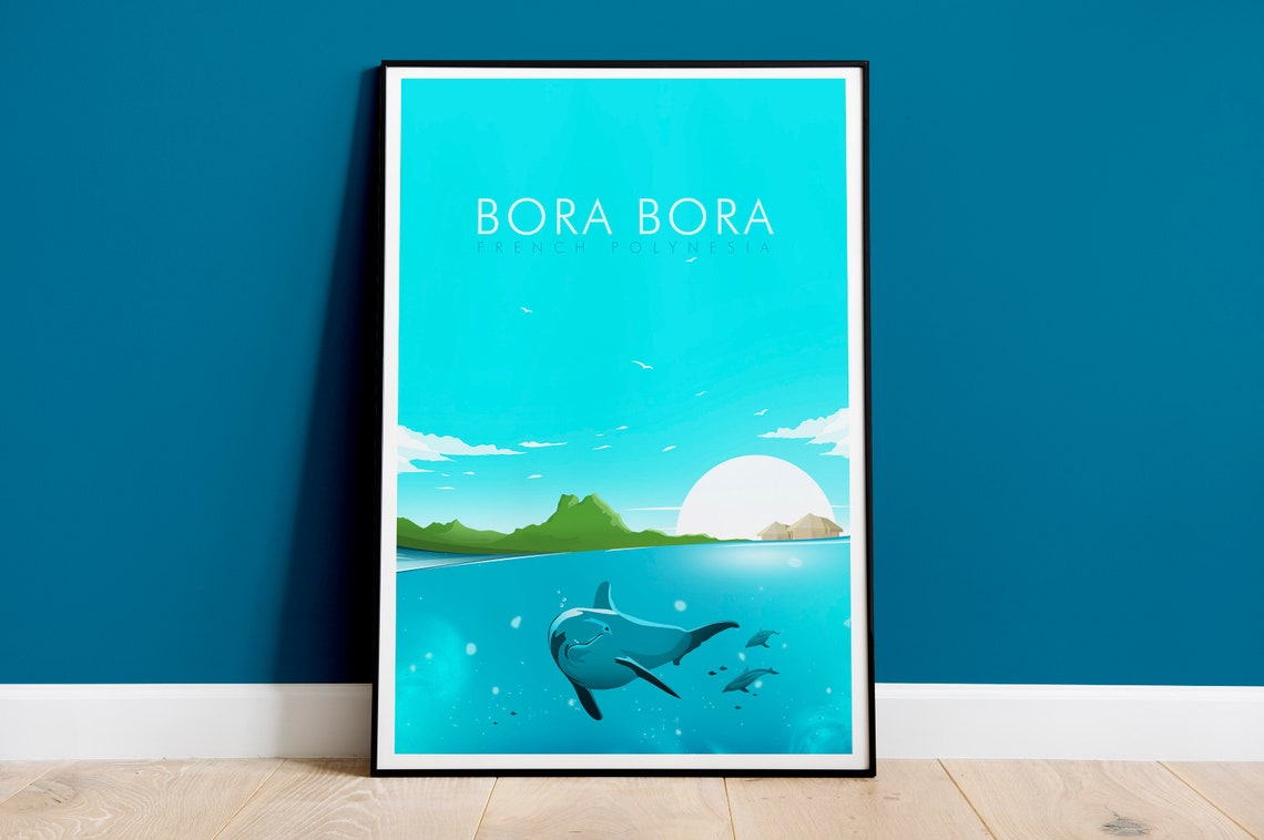 Bora Bora French Polynesia Dolphin Lagoon Island Scene Poster