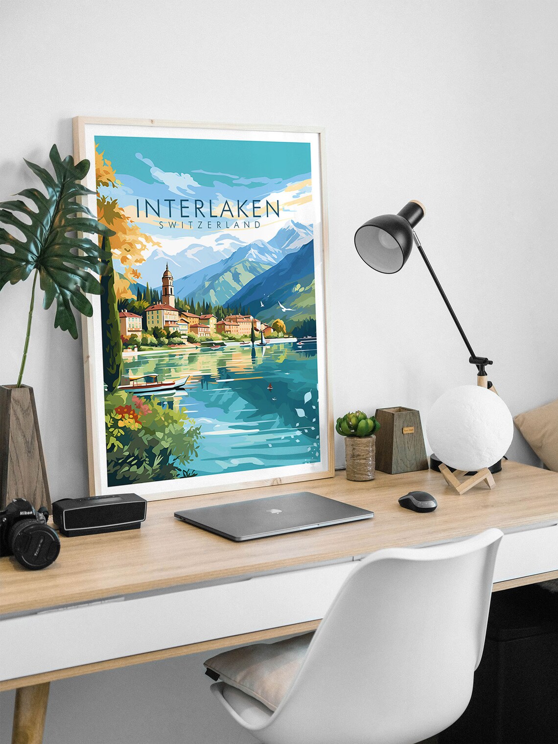 Interlaken Switzerland Alpine Lake Church Tower Holiday Poster - Image 2