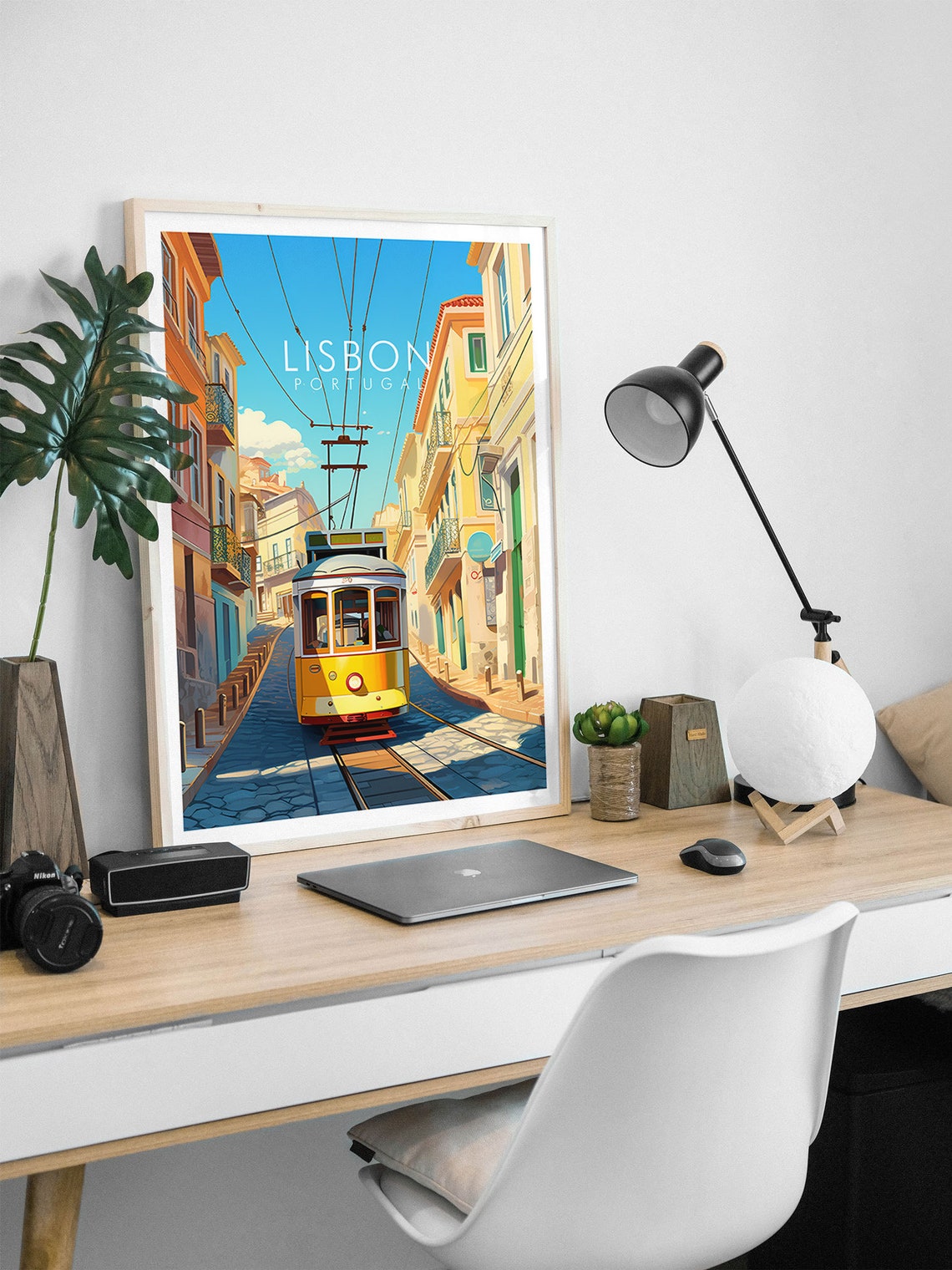 Lisbon Portugal Tram Street Sunny Mediterranean Old Town Poster - Image 2