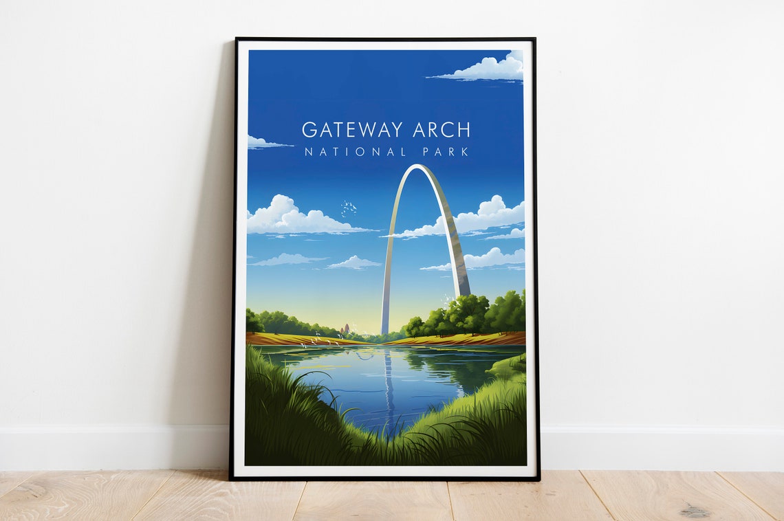 Gateway Arch National Park St Louis Sunset River Reflection Poster - Image 2