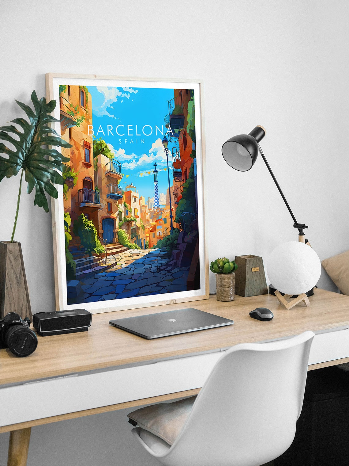 Barcelona Spain Old Town Cobblestone Street Balconies Travel Poster - Image 2