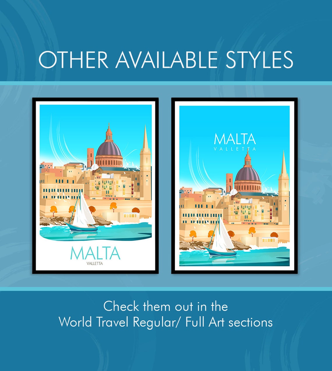 Valletta Malta Harbor Dome Sailboat Mediterranean Seaside Poster - Image 2