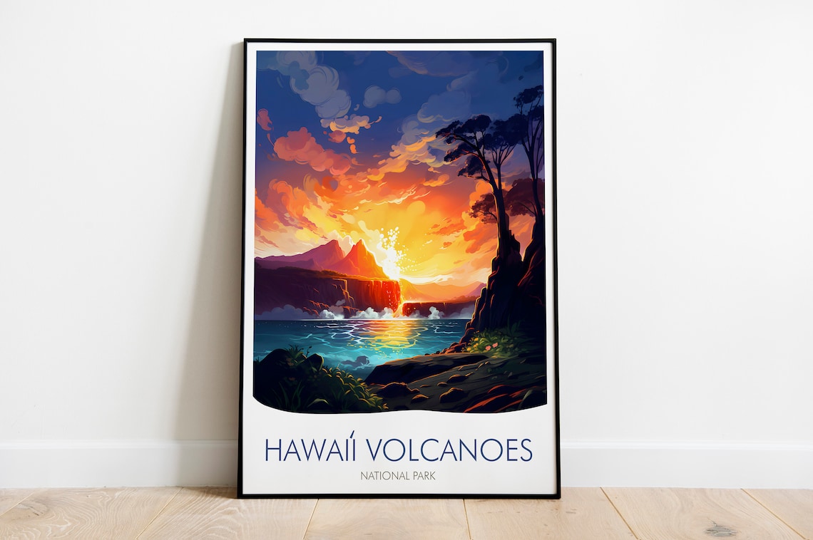 Hawaii Volcanoes National Park Sunset Lava Coast Illustration Poster - Image 2