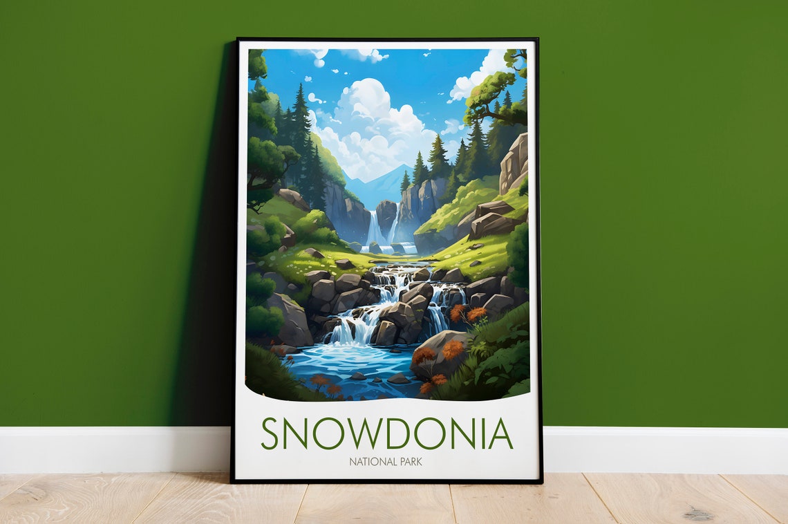 Snowdonia Wales Cascading Mountain Stream Scenic Nature Poster