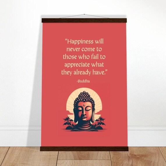 Buddha Happiness Appreciation Quote Red Minimalist Zen Poster