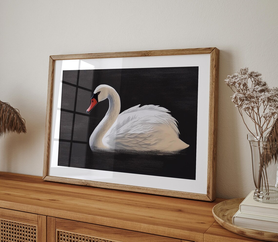 White Swan Vintage Spring Painting Art Print - Image 3