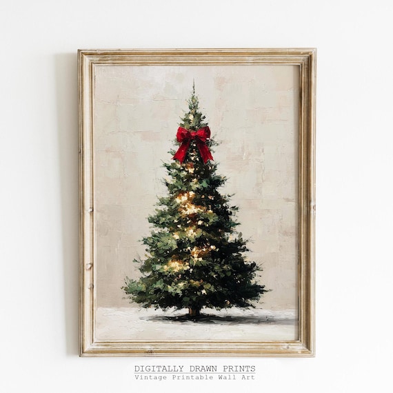 Christmas Tree Neutral Antique Holiday Wall Art Print