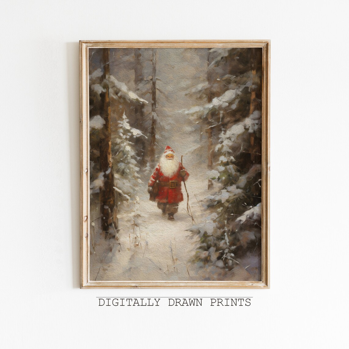 Vintage Santa Oil Painting, Christmas Wall Art