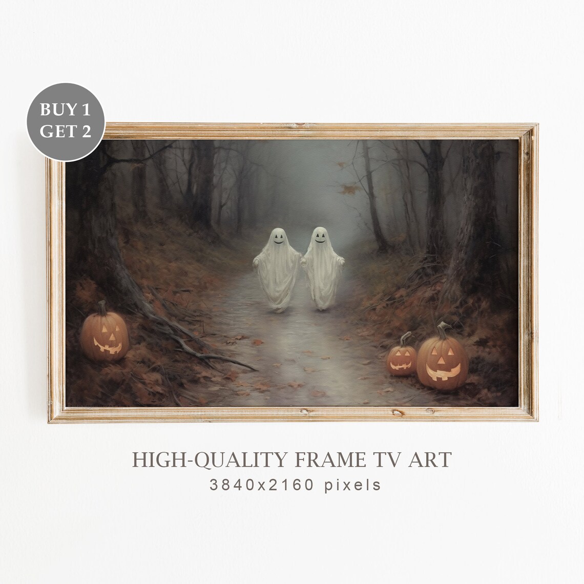 Halloween Ghosts in a Haunted Forest, Vintage Art Print