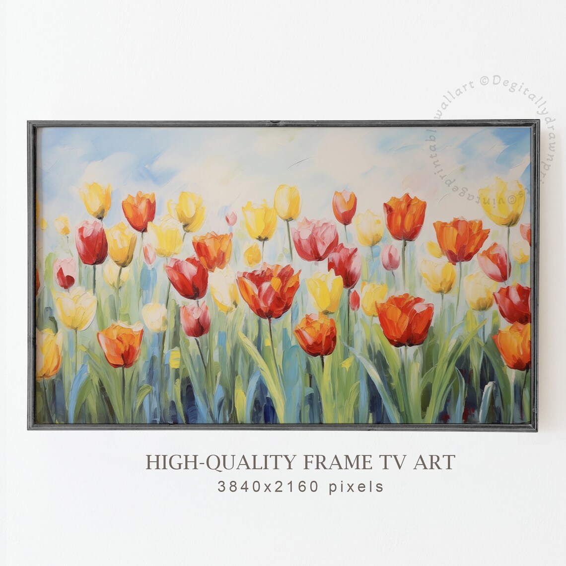 Spring Frame Tv Art Tulips Oil Painting For Tv Country Wildflowers Field Painting Farmhouse Decor Instant Frame Tv - Image 4