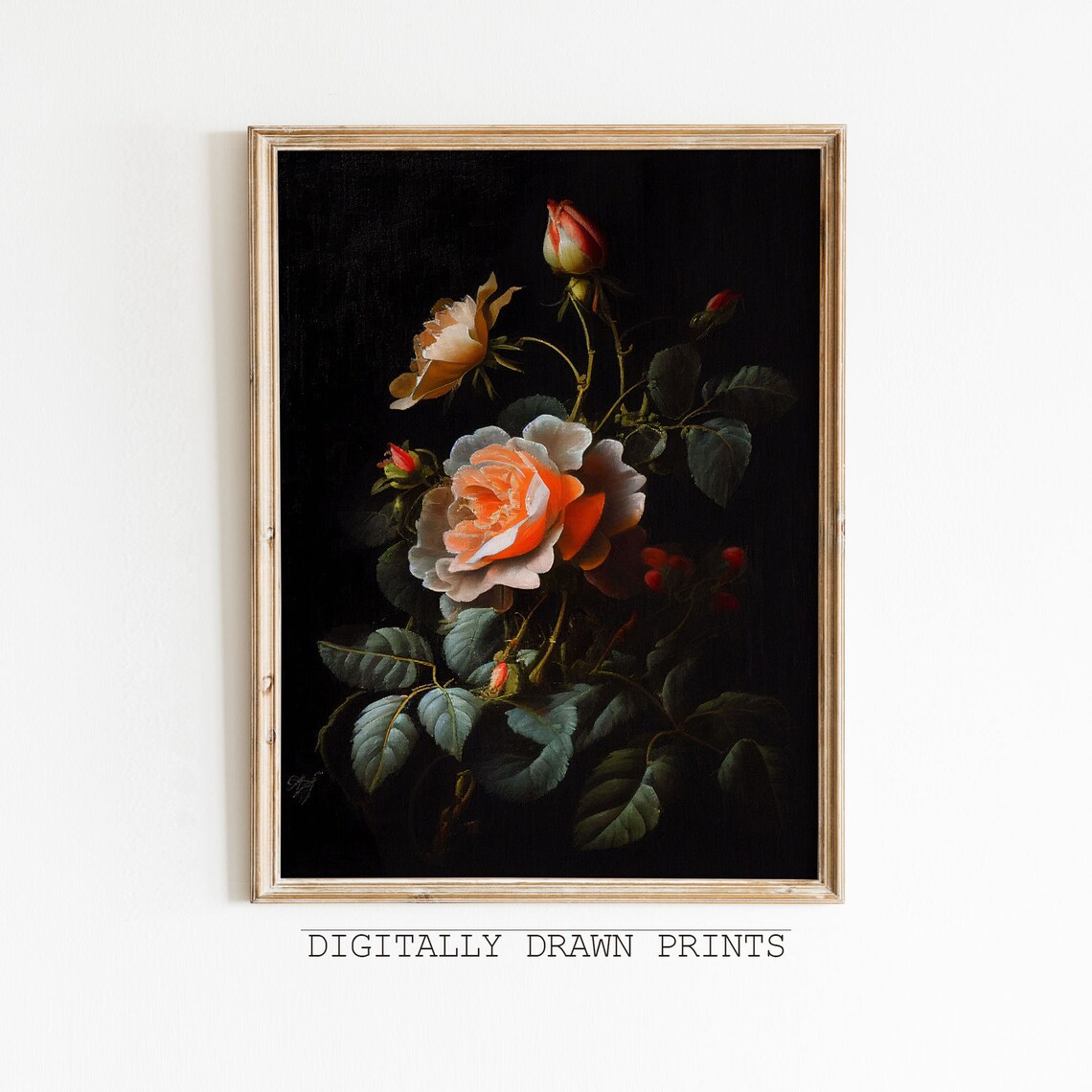 Dark Academia Floral Art Print, Moody Victorian Style