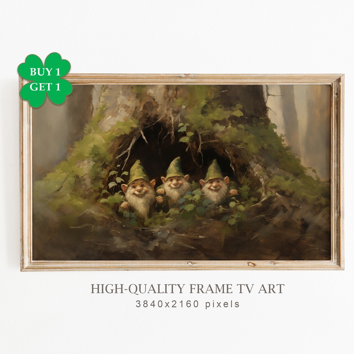 Vintage Saint Patrick Frame Tv Art Antique Oil Painting Of Clovers Abstract Farmhouse For Tv St Patrick Shamrock Painting Art