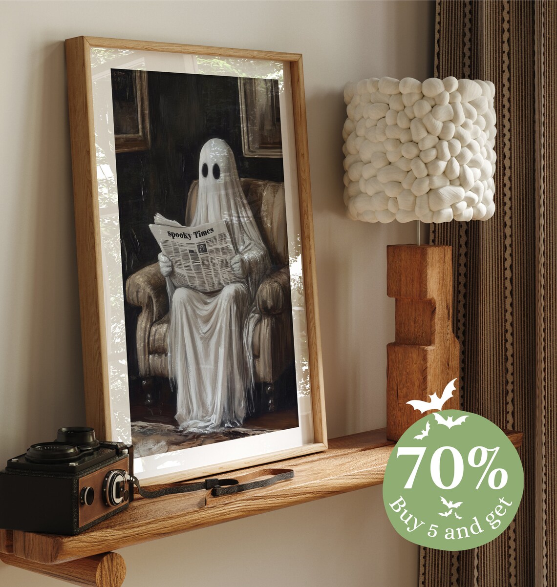 Spooky Ghost Reading Newspaper Vintage Halloween Art Print - Image 4
