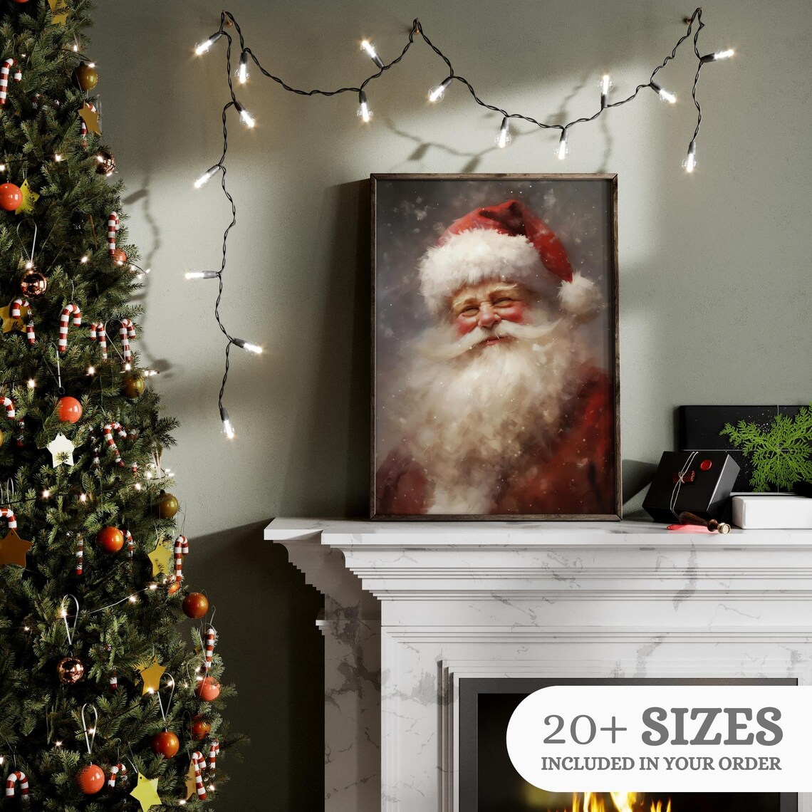 Smiling Santa Claus Portrait Vintage Holiday Oil Paint Poster - Image 3