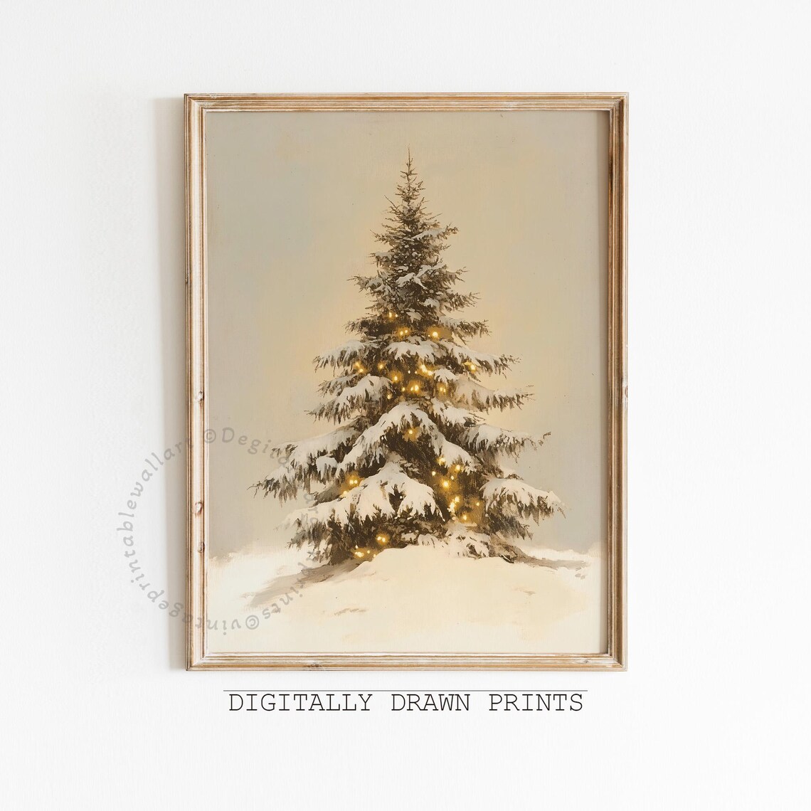 Snowy Christmas Tree Vintage Holiday Art Print