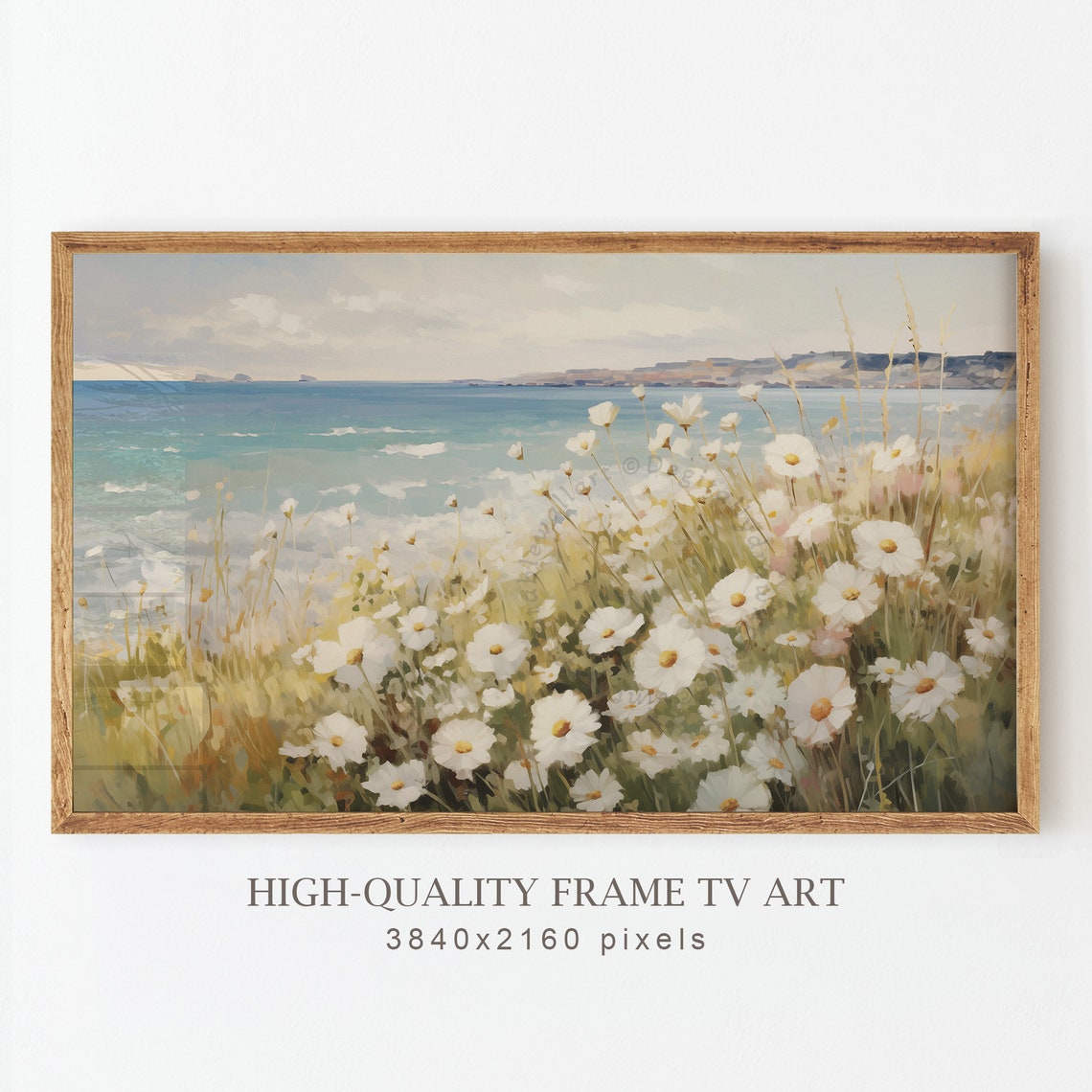 White Daisies Coastal Meadow Ocean Cliff Summer Floral Poster - Image 2