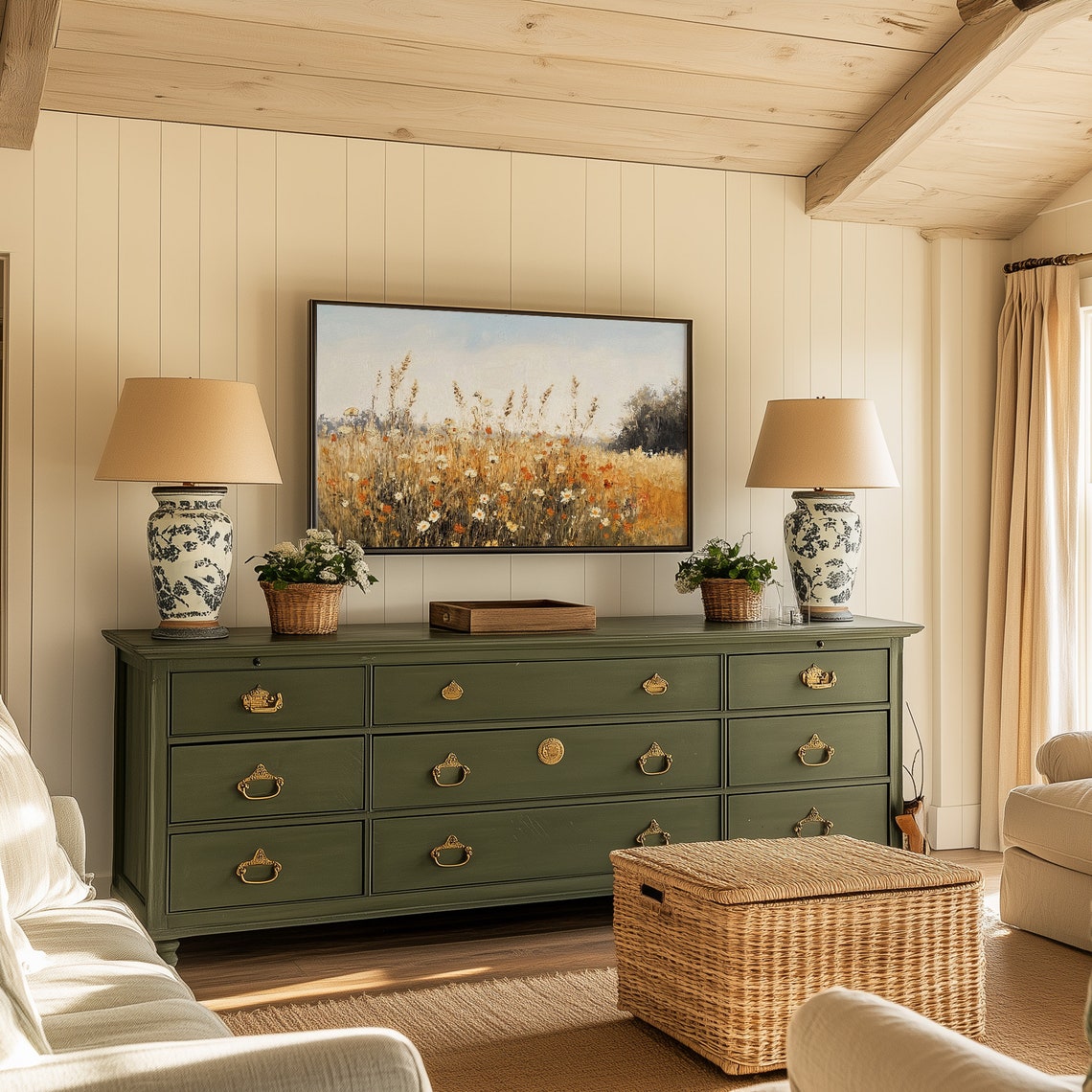 Wildflower Meadow Autumn Field White Daisies Pale Sky Poster - Image 4