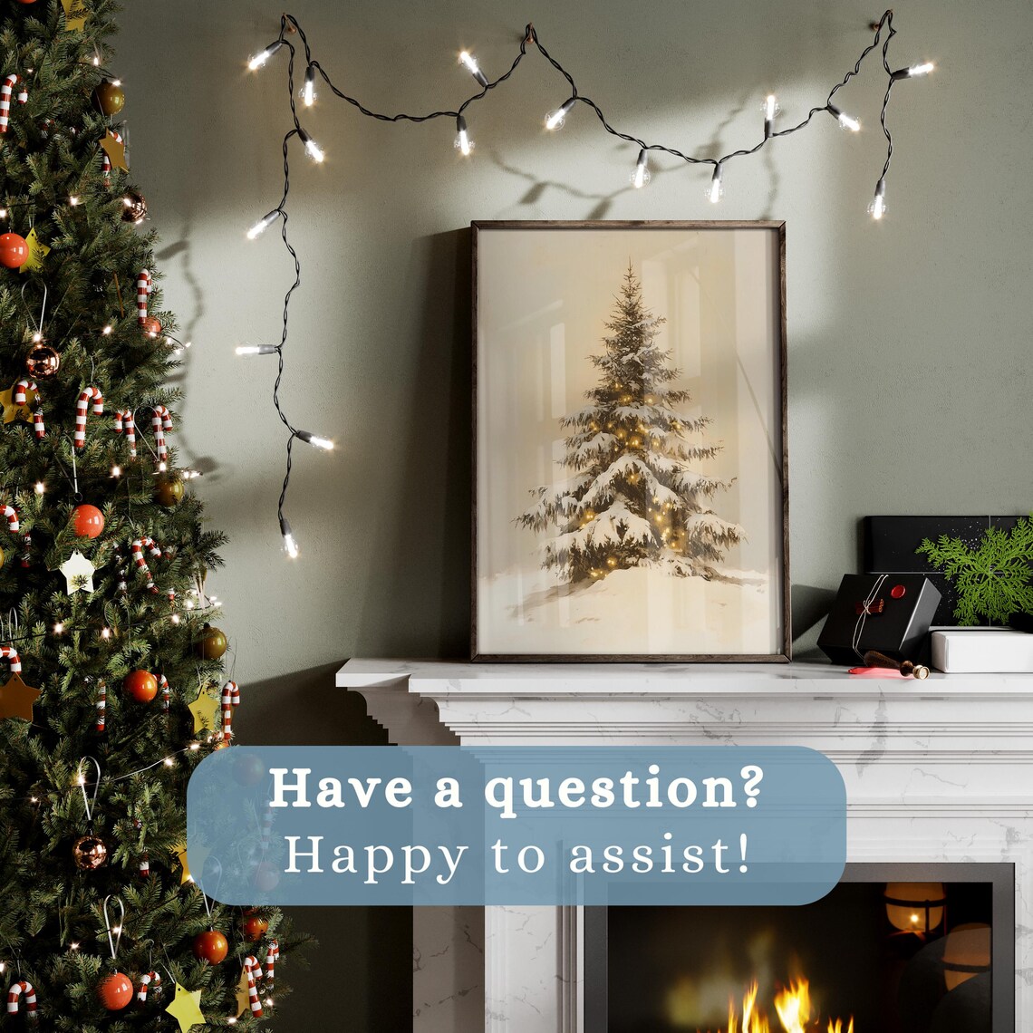 Snowy Christmas Tree Vintage Holiday Art Print - Image 2