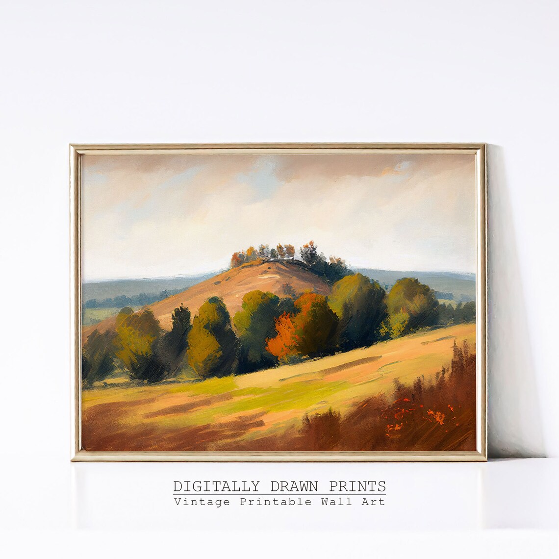 Autumn Hill Mixed Woodland Golden Field Vintage Countryside Painting Poster