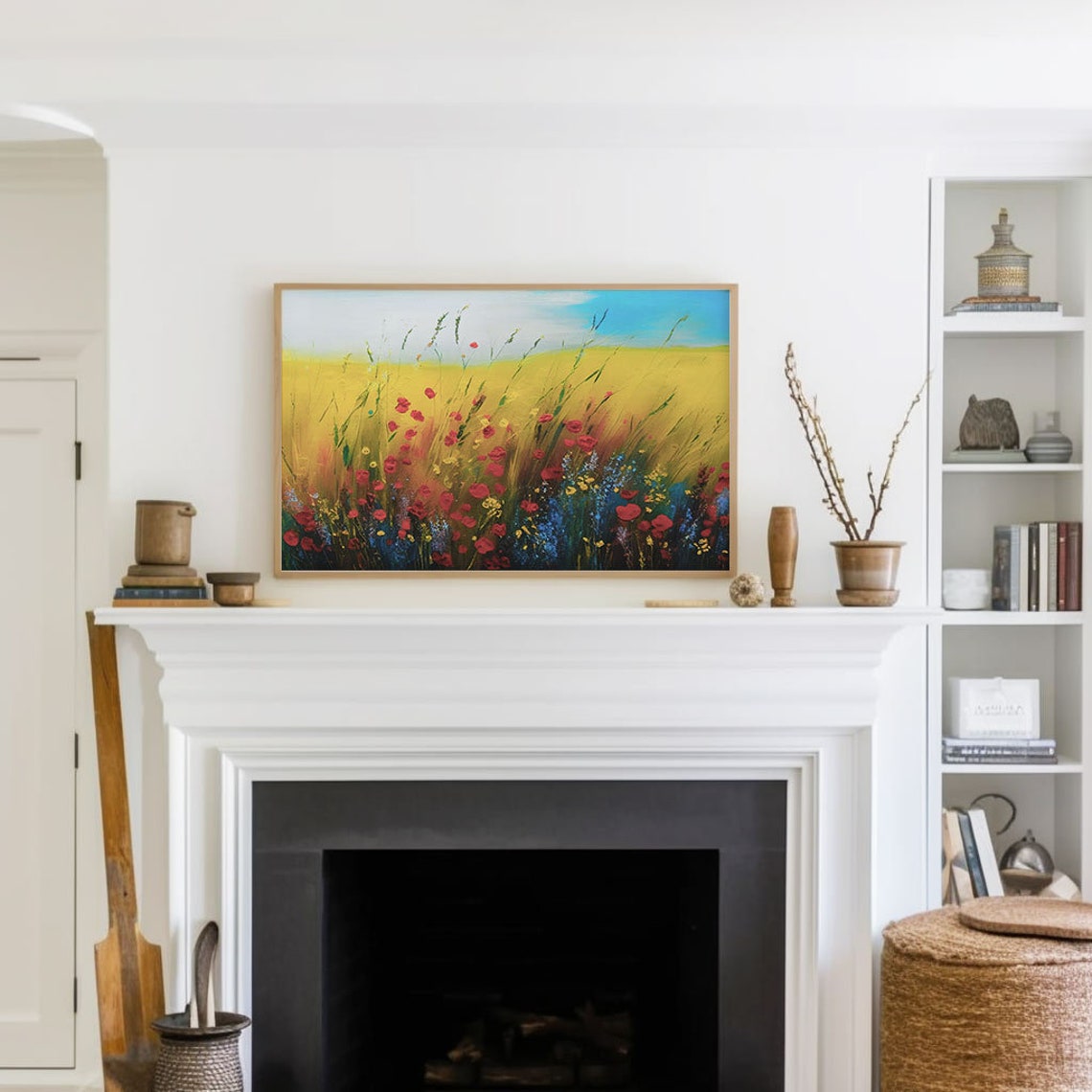 Yellow Meadow Red Poppies Cornflowers Turquoise Sky Summer Poster - Image 3