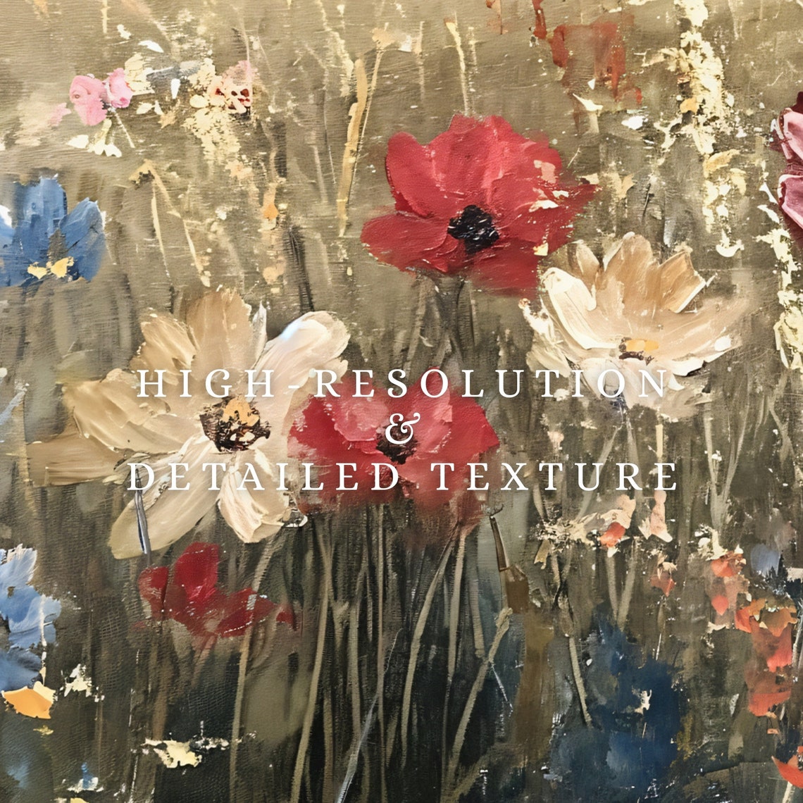 Wildflower Meadow Red Blue Blooms Cloudy Sky Frame TV Art Print Rustic - Image 2