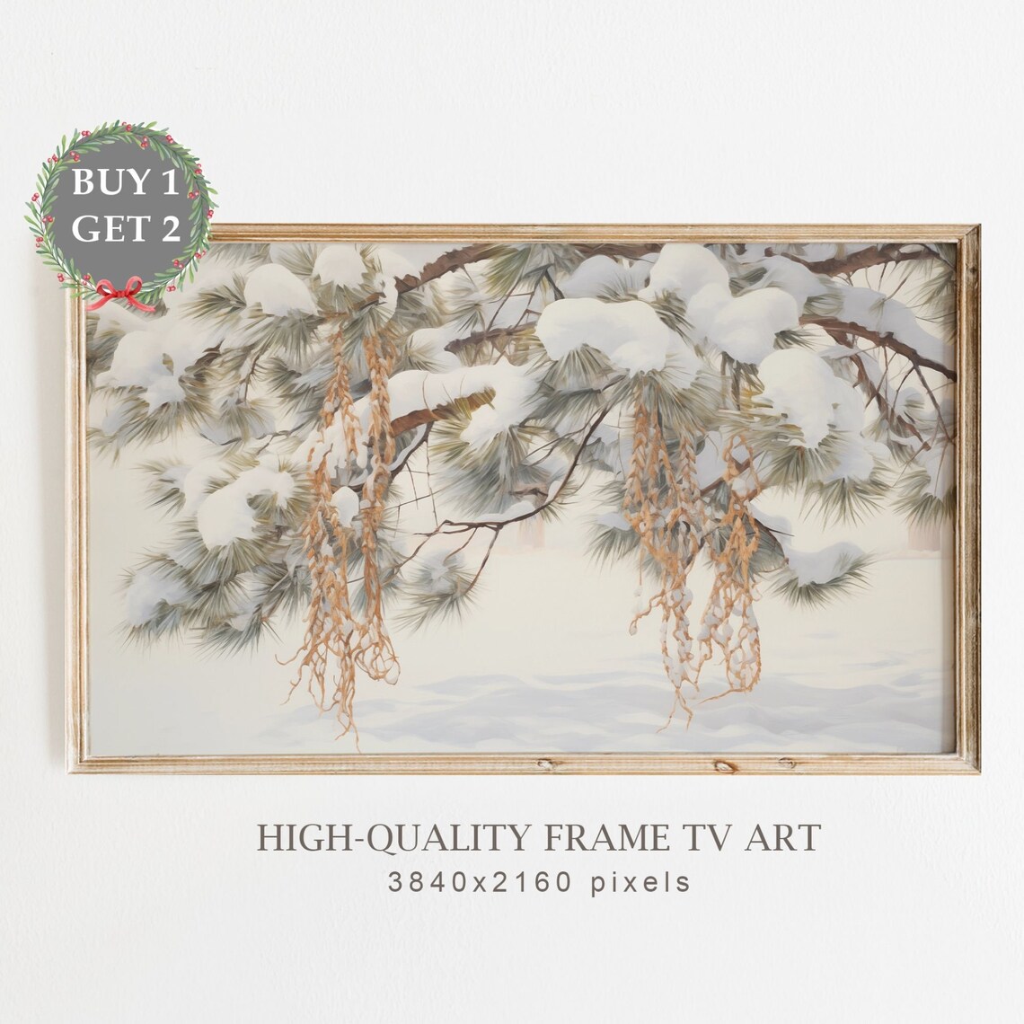 Vintage Christmas Frame Tv Art Snowy Pine Trees Art For Tv Farmhouse Painting Christmas Holiday Decor Tv Art