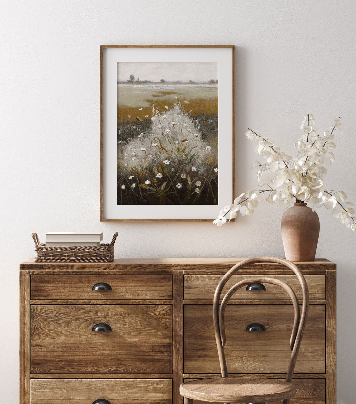 Wildflower Field Landscape Oil Painting Vintage Farm House Country Field Landscape Oil Painting Art - Image 3