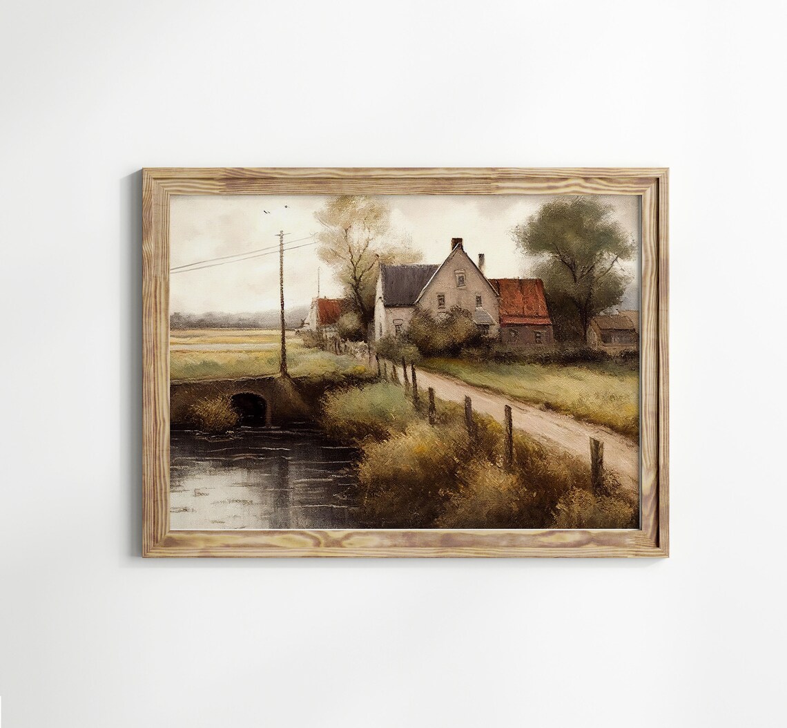 Vintage European Village Art Print, Retro Country Scene - Image 2