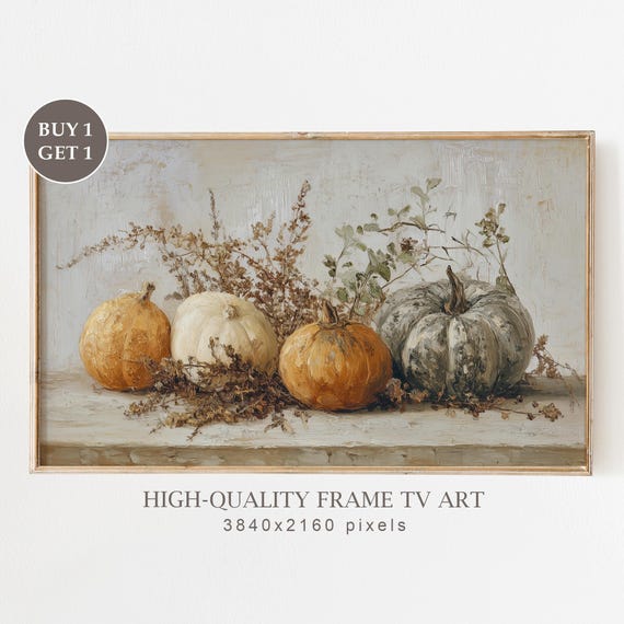 Neutral Autumn Pumpkins Frame Tv Art Fall Harvest Still Life Rustic Farmhouse Thanksgiving Samsung