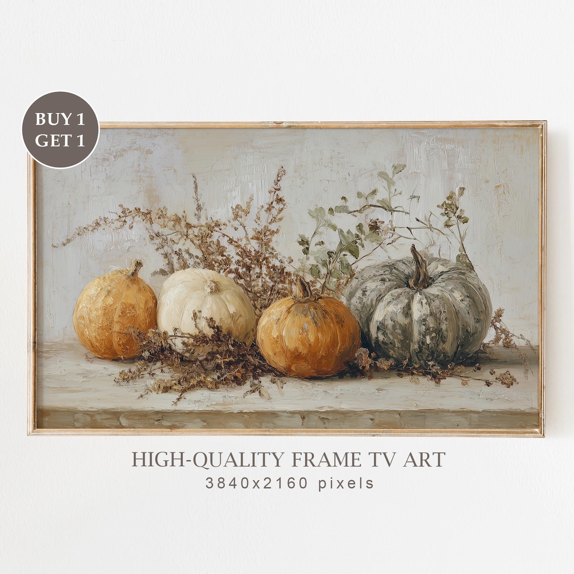 Neutral Pumpkins Still Life Autumn Harvest Frame TV Art Poster