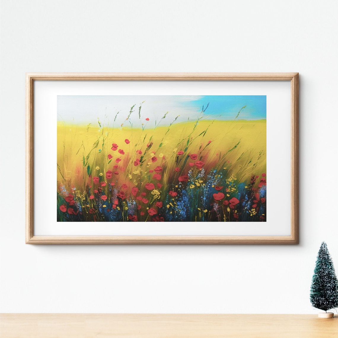 Yellow Meadow Red Poppies Cornflowers Turquoise Sky Summer Poster - Image 2