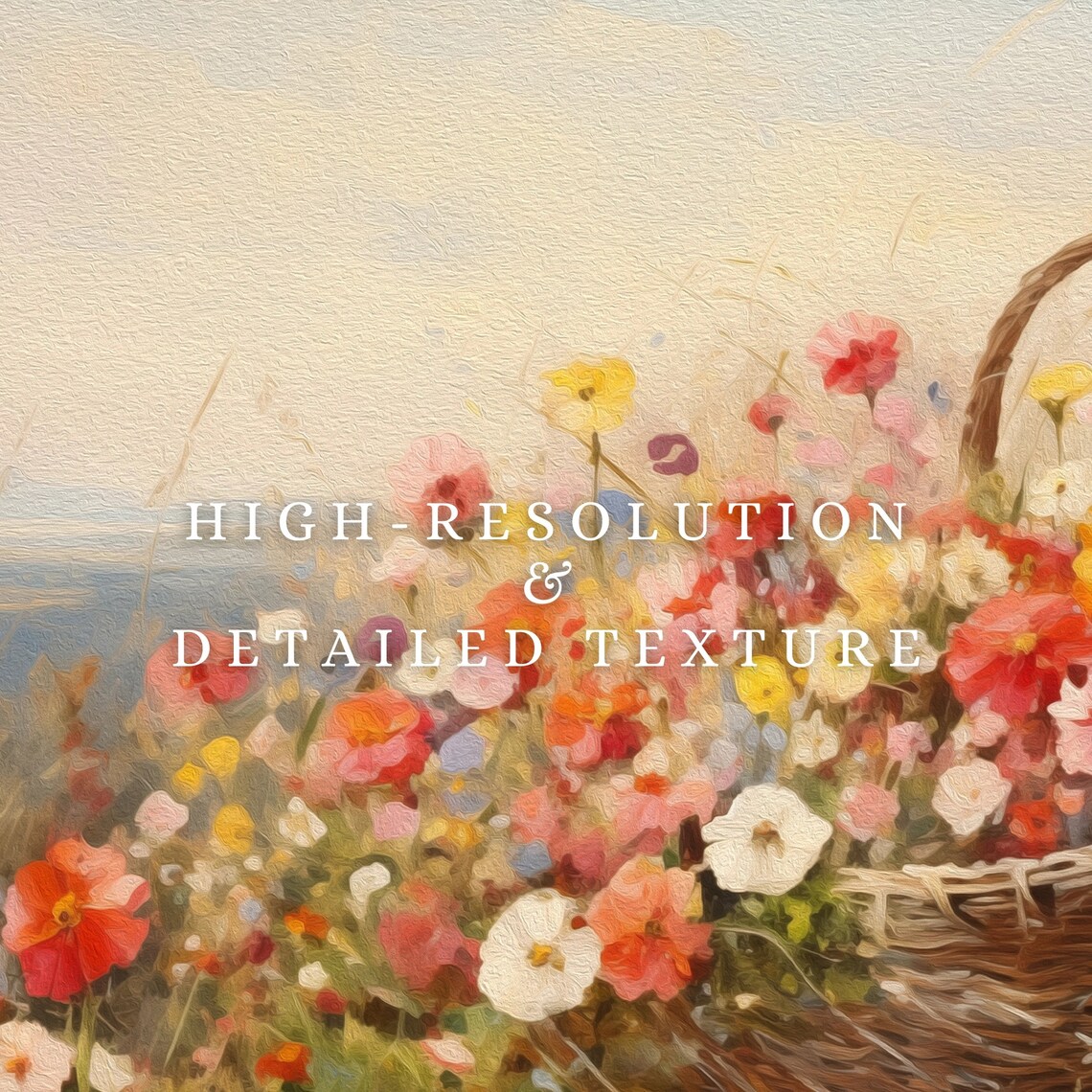 Basket Of Wildflowers Sunny Meadow Spring Oil Painting Art Print - Image 2