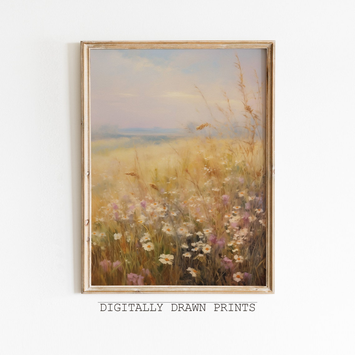 Sunlit Wildflower Meadow Daisies Spring Landscape Golden Art Print