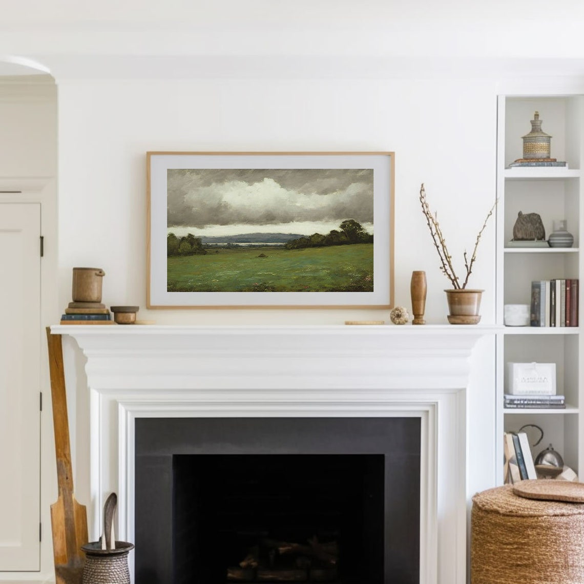 Frame Tv Art Landscape Field Farmhouse Decor Vintage Landscape Oil Painting Vintage Oil Painting - Image 3