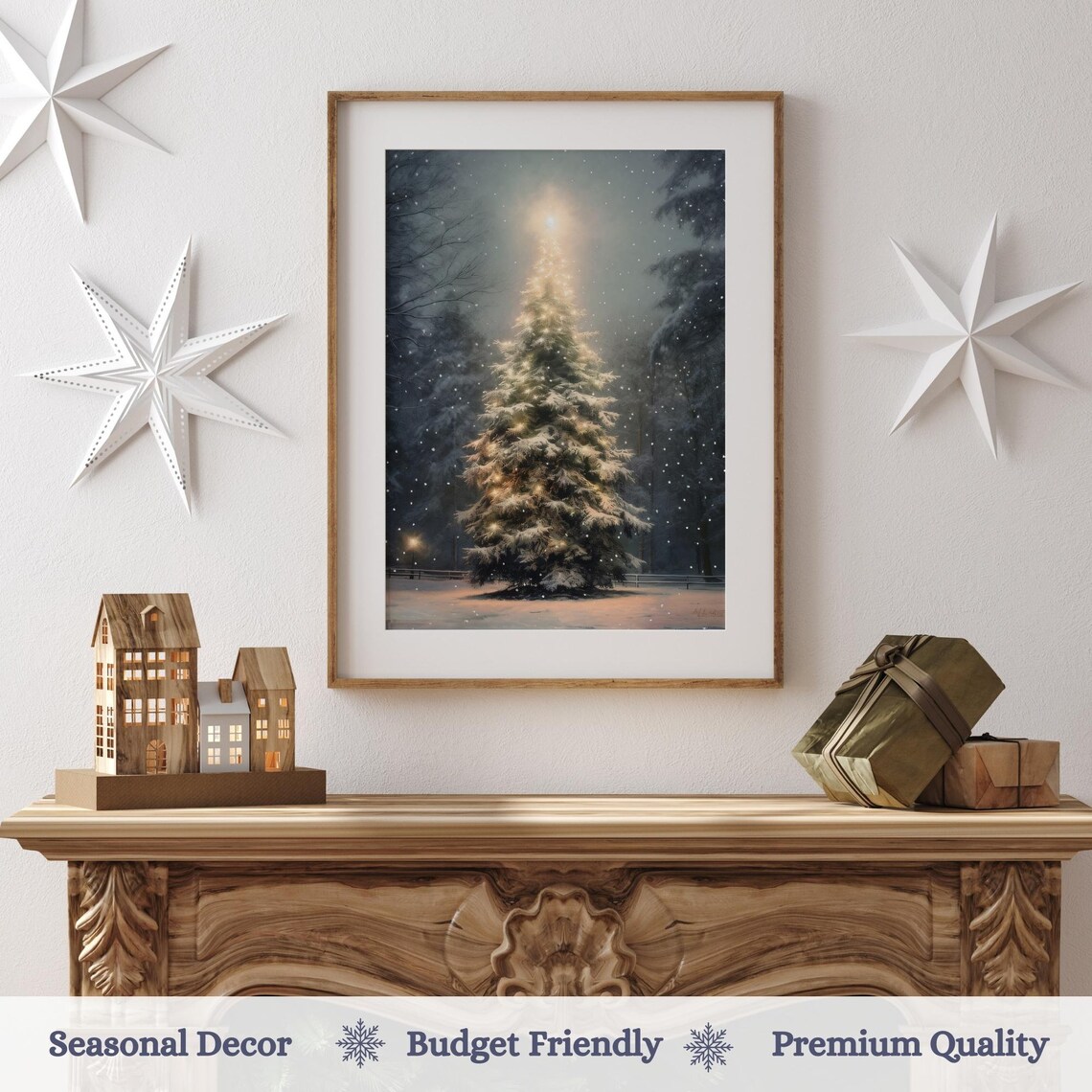 Christmas Tree Vintage Oil Painting Art Print - Image 3