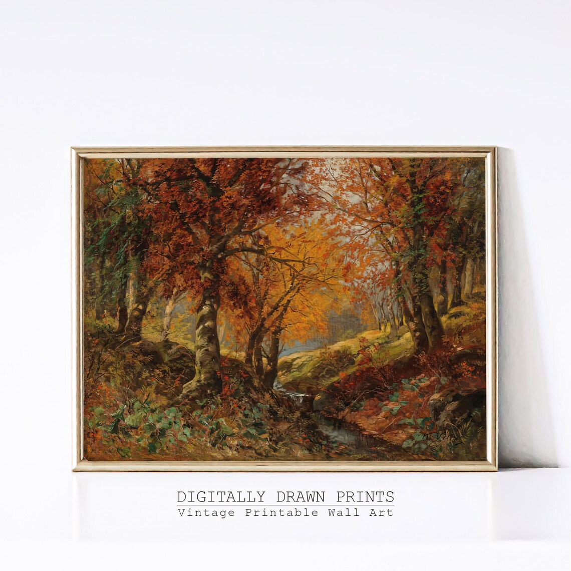 Antique Autumn Painting, Vintage Rustic Fall Art Print