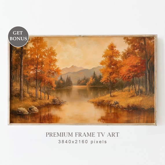 Vintage Fall Frame Tv Art Moody Autumn Wall Decor Rustic Country Landscape Painting Thanksgiving Instant Decor Tv Frame