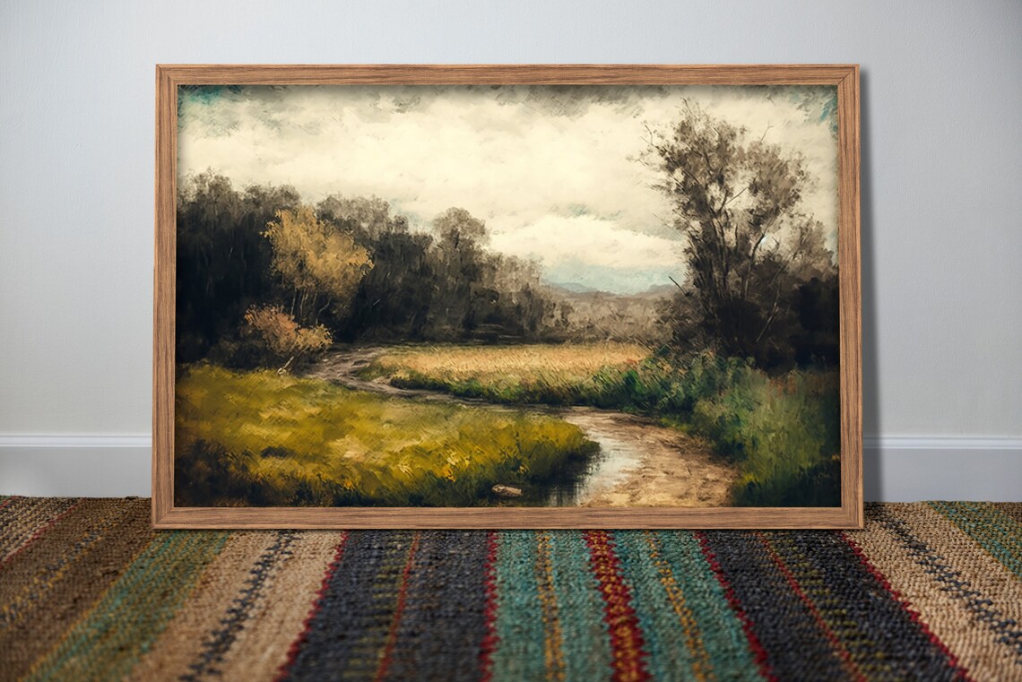 Moody Country Landscape Painting Vintage Wall Art Art - Image 3