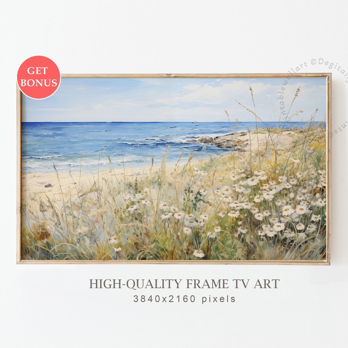 White Daisies Beach Field Sandy Shore Ocean Summer Coastal Poster