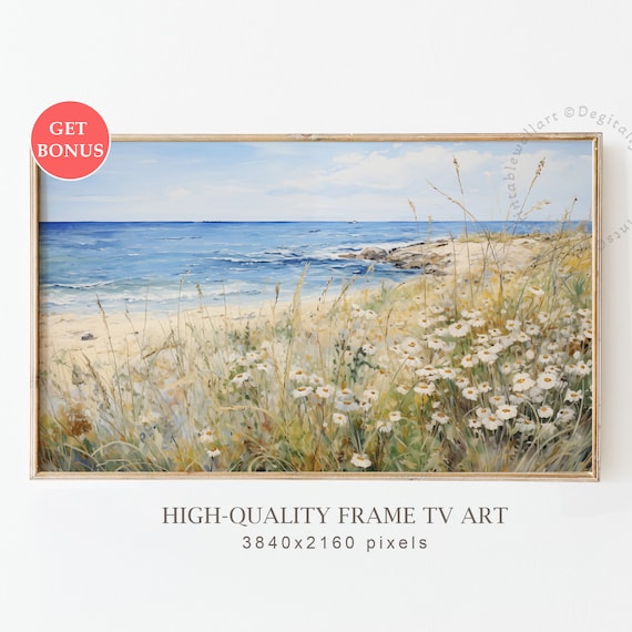 White Daisies Beach Field Sandy Shore Ocean Summer Coastal Poster