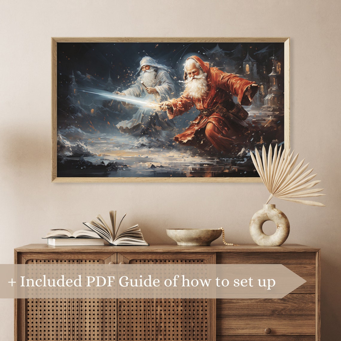 Santa Claus And Wizard Magical Battle Fantasy Christmas Art Print - Image 2