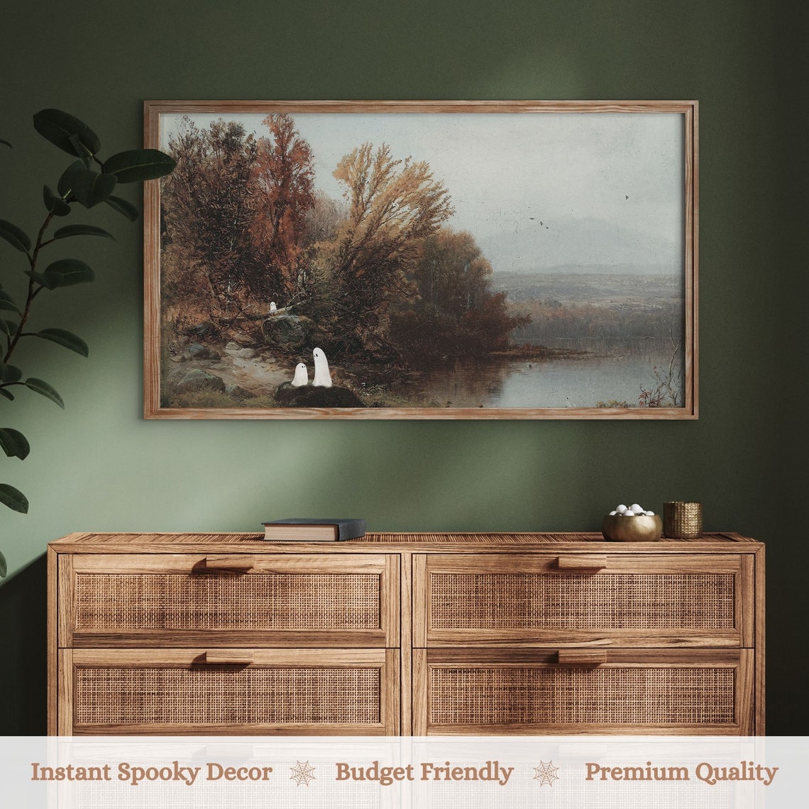 Cute Ghosts Frame Tv Art Ghosts In Vintage Fall Painting Spooky Art For Tv Frame Tv Halloween Neutral Halloween Decor - Image 3