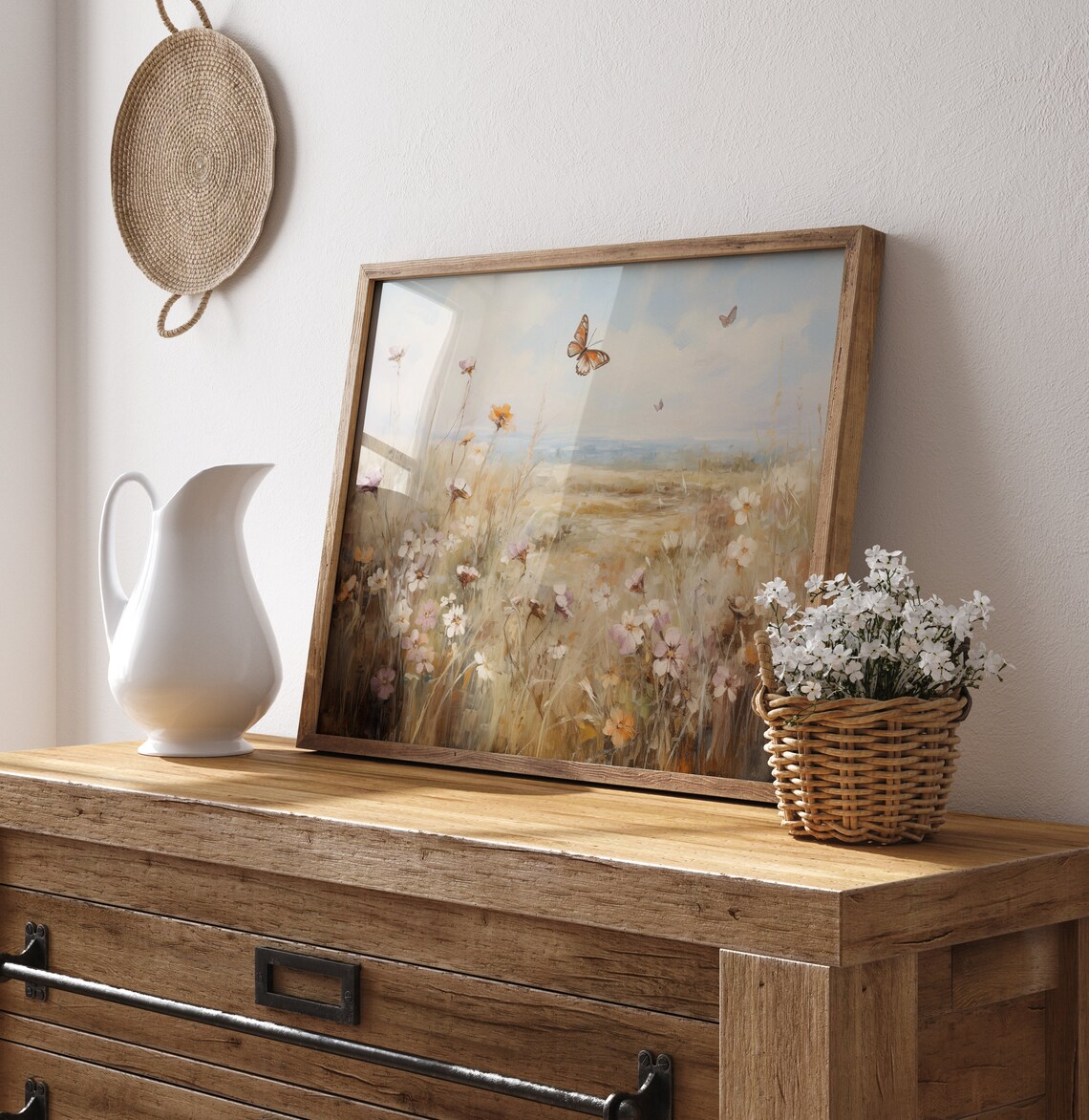 Butterfly Wildflower Field Landscape Vintage Art Print - Image 4