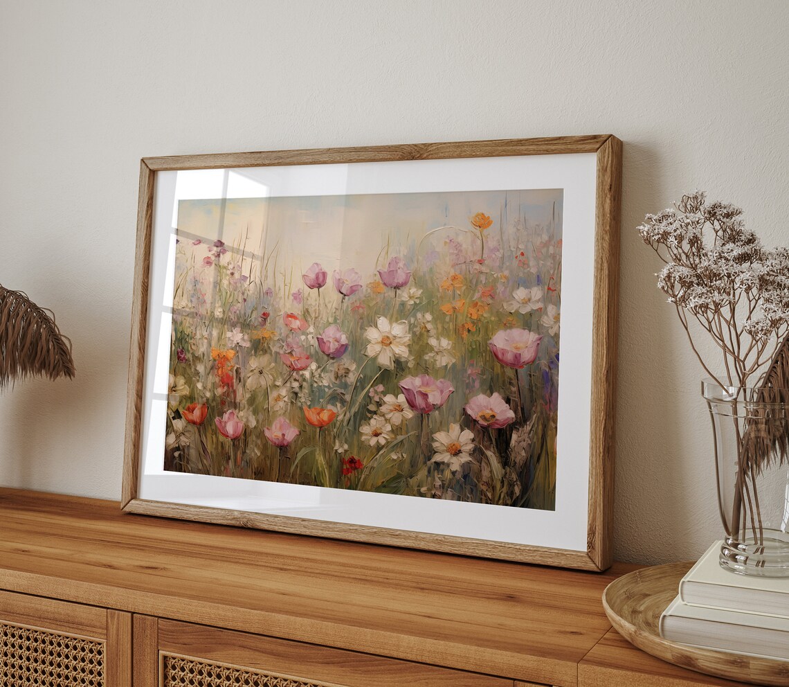 Wildflower Field Landscape, Vintage Oil Painting Art Print - Image 4