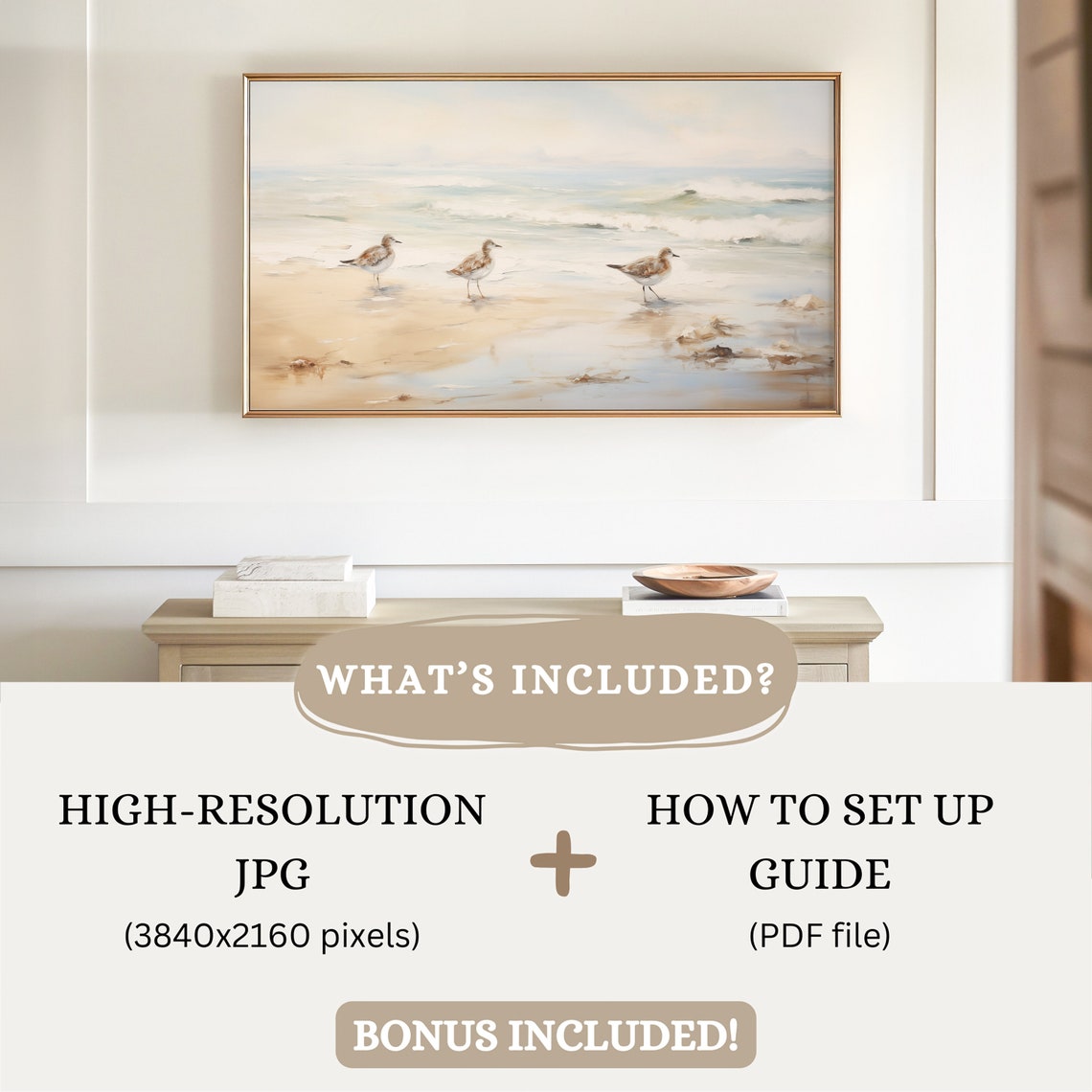 Three Sandpipers Shorebirds Beach Ocean Waves Coastal Bird Poster - Image 2