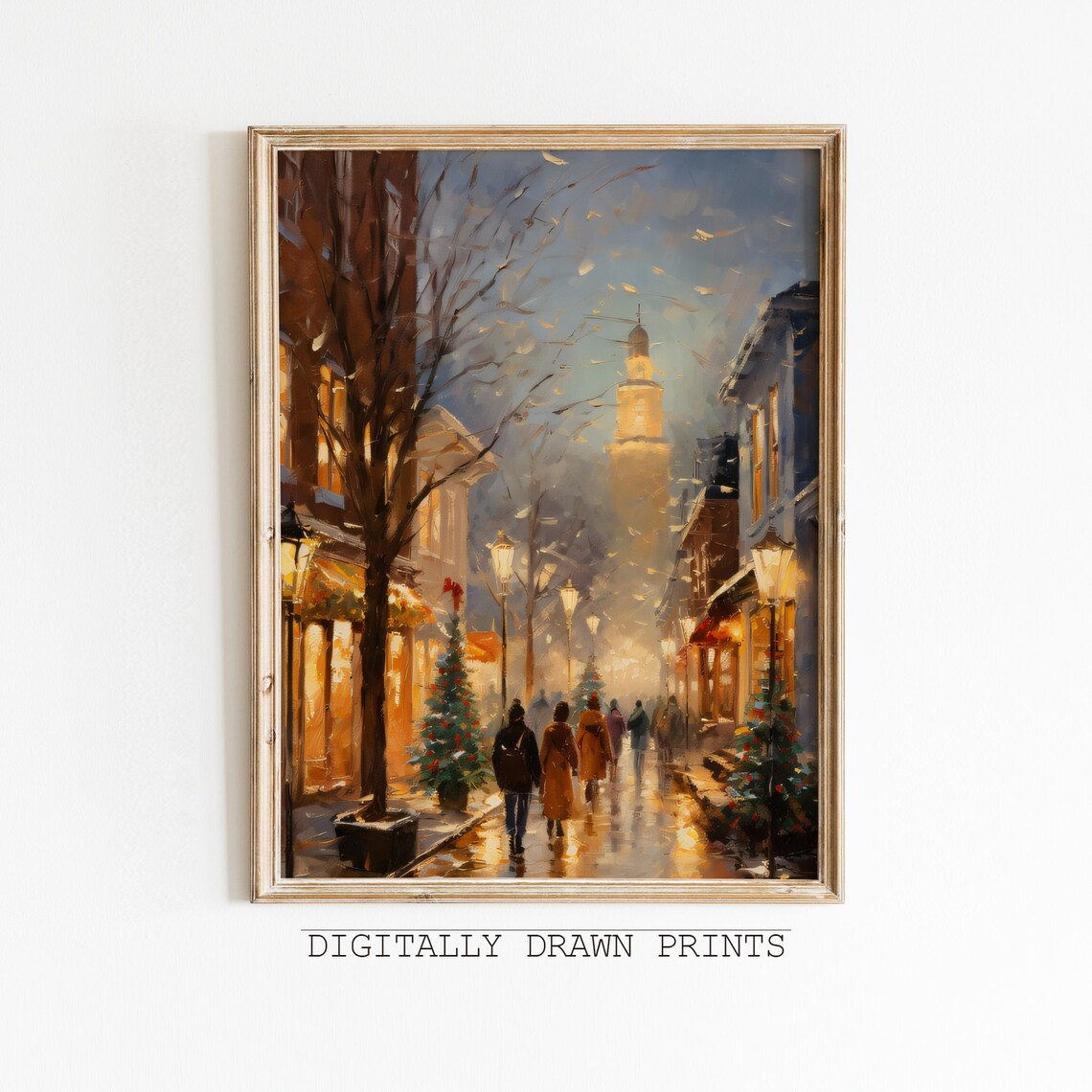 Vintage Christmas City Landscape Art Print