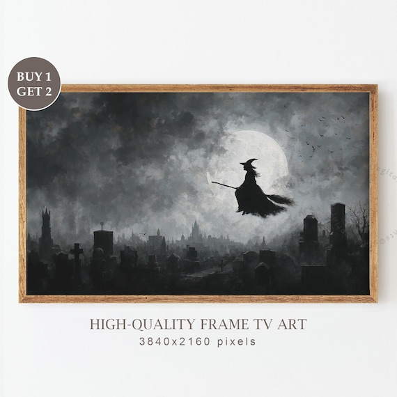 Frame Tv Art Halloween Witch Vintage Farmhouse Artwork Spooky For Gothic Wall Decor